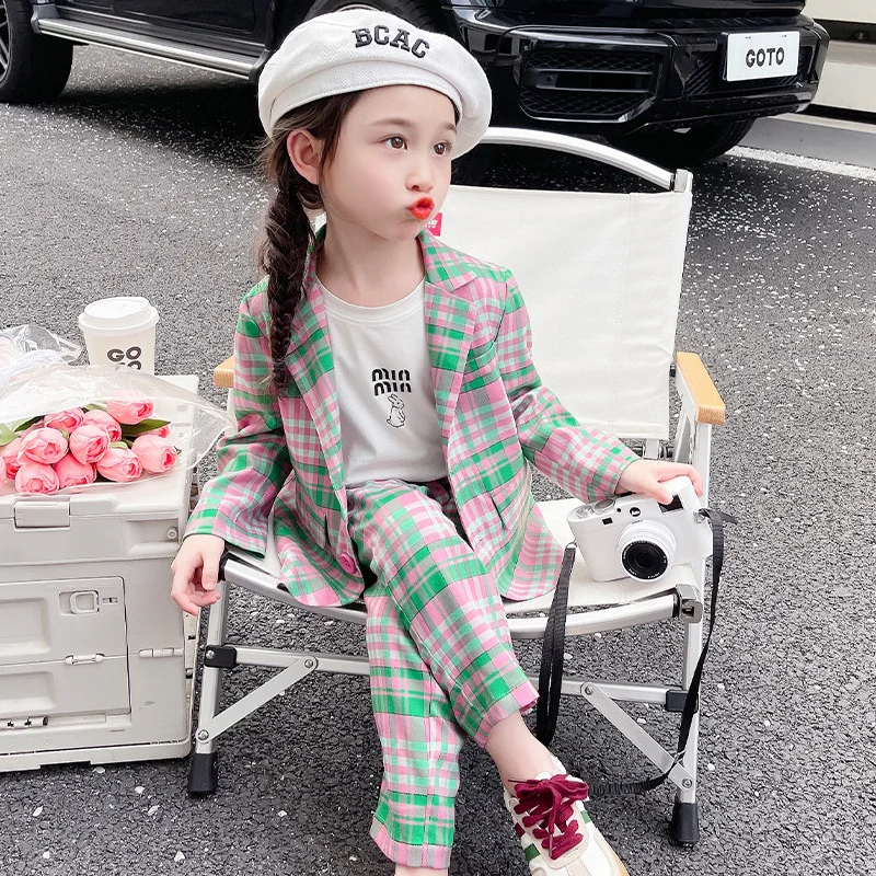 Girls Coat +Pants Kids Suits 2PCS/Set 2024 Formal Spring Autumn Cotton Teenagers School Uniforms Cotton Children Clothing