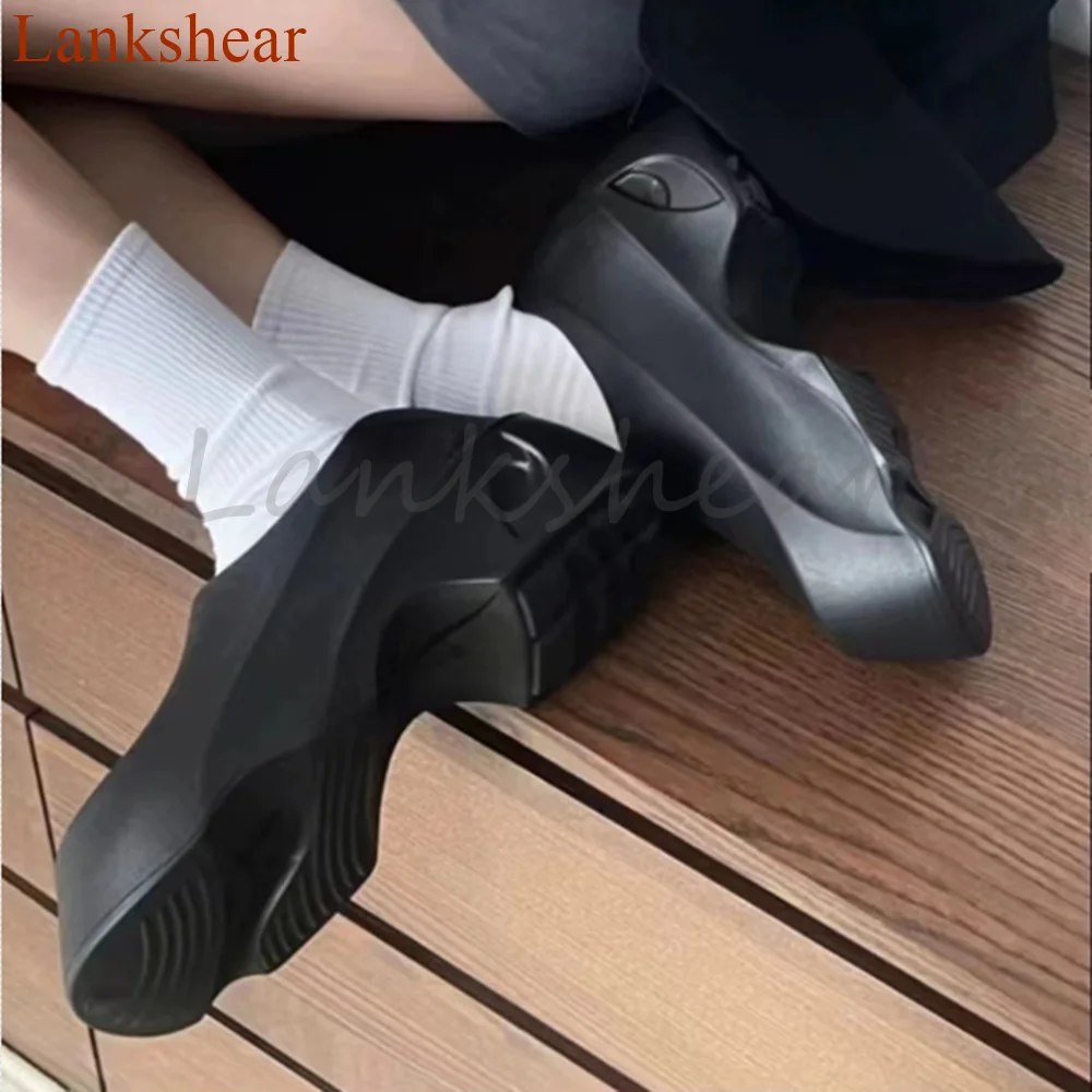 Square Toe Thick Sole Women Pumps Fashion Solid Patent Leather Height Increasing Slip On Summer Punk Women Shoes New Arrivals