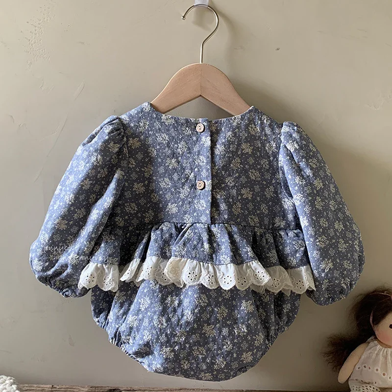 2024 New Autumn Infant Baby Girls Jumpsuit Long Sleeved Cotton Lace Splicing Toddler Baby Girl Romper 0-24M Baby Girl Clothing