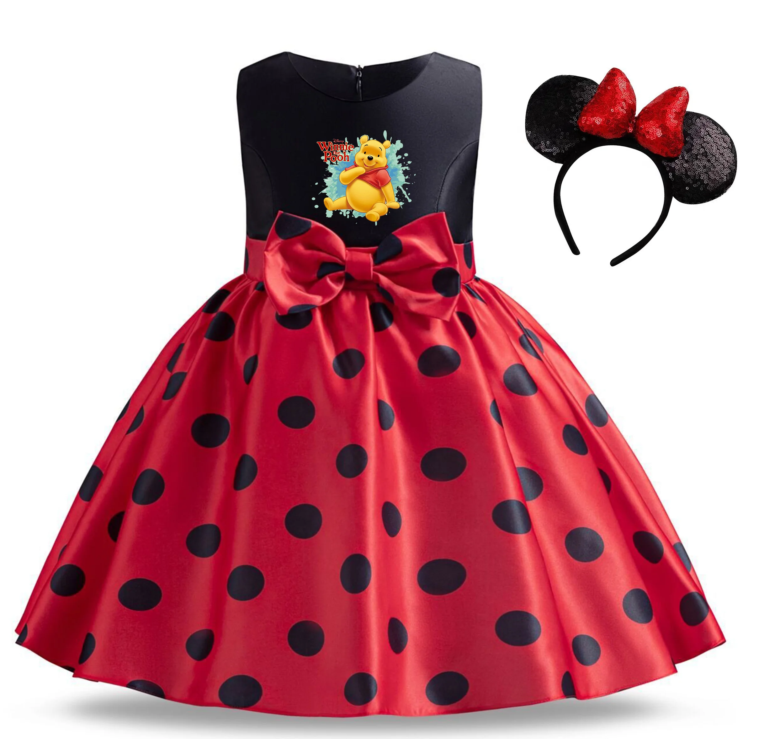 

Winnie the Pooh Girl's Polka Dot Princess Dress Kids Sleeveless Puffy Dress Children Wedding Party Costume Formal Gown 3-8Y