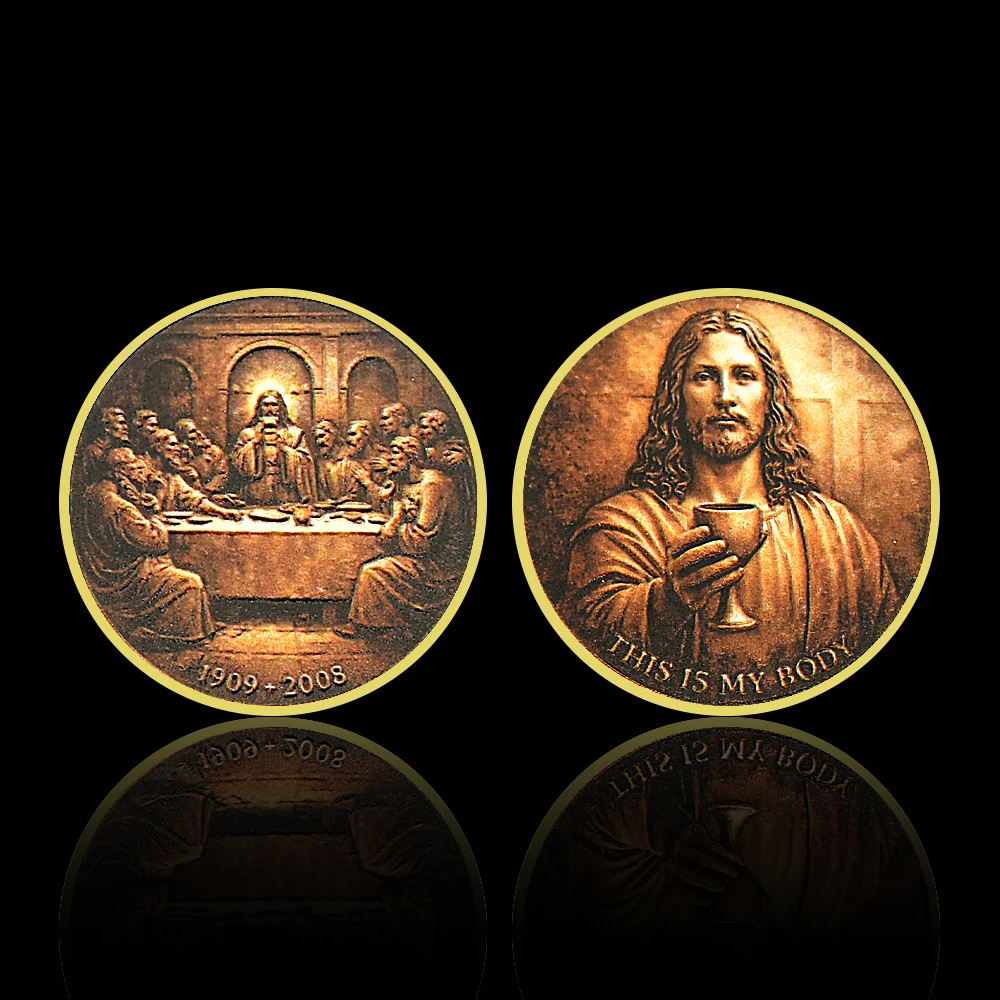 Faith & Spiritual Coin Jesus with Chalice, Last Supper Depiction, Perfect Christian Collectible & Religious Gift replica