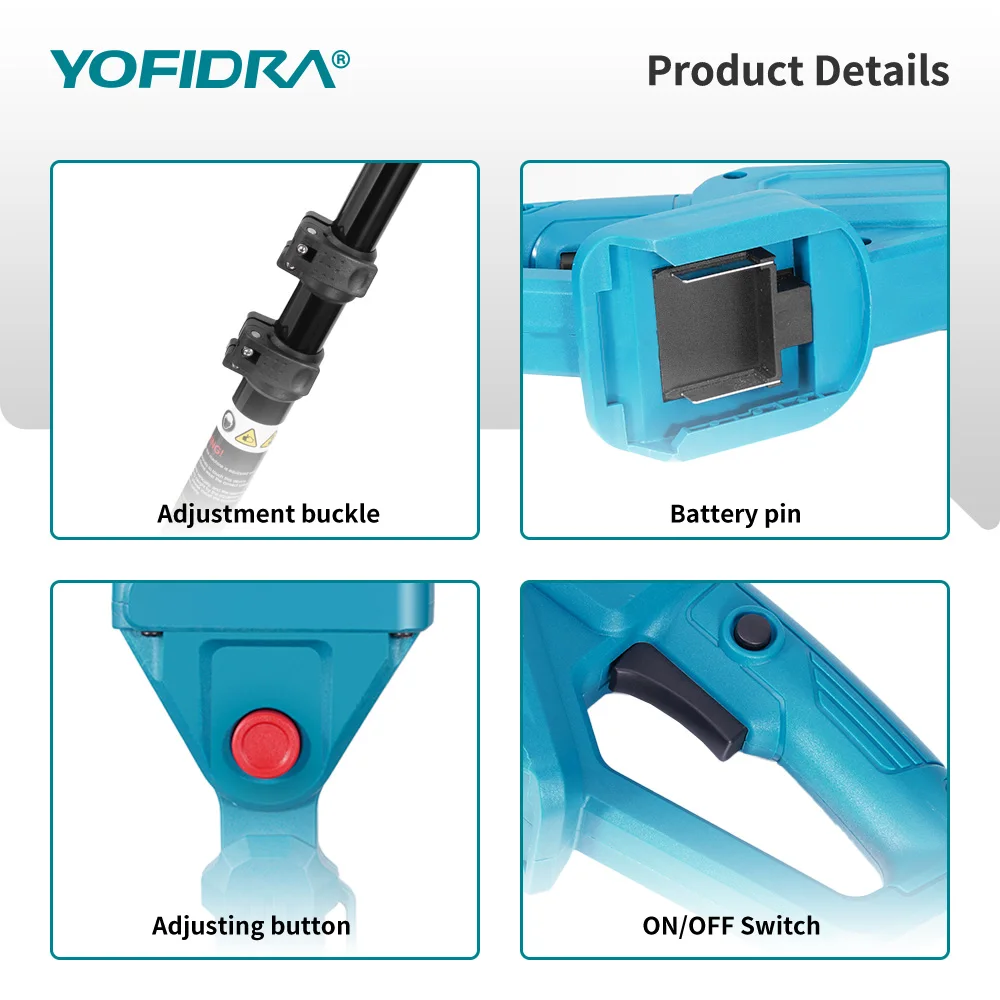 YOFIDRA 4-in-1 bürstenloser Hochteleskopstab 8-Zoll-Kettensägen-Astschere 32-mm-Schere Garten- und Holzbearbeitungs-Astschneidewerkzeug für Makita 21V Akku – Detail 11