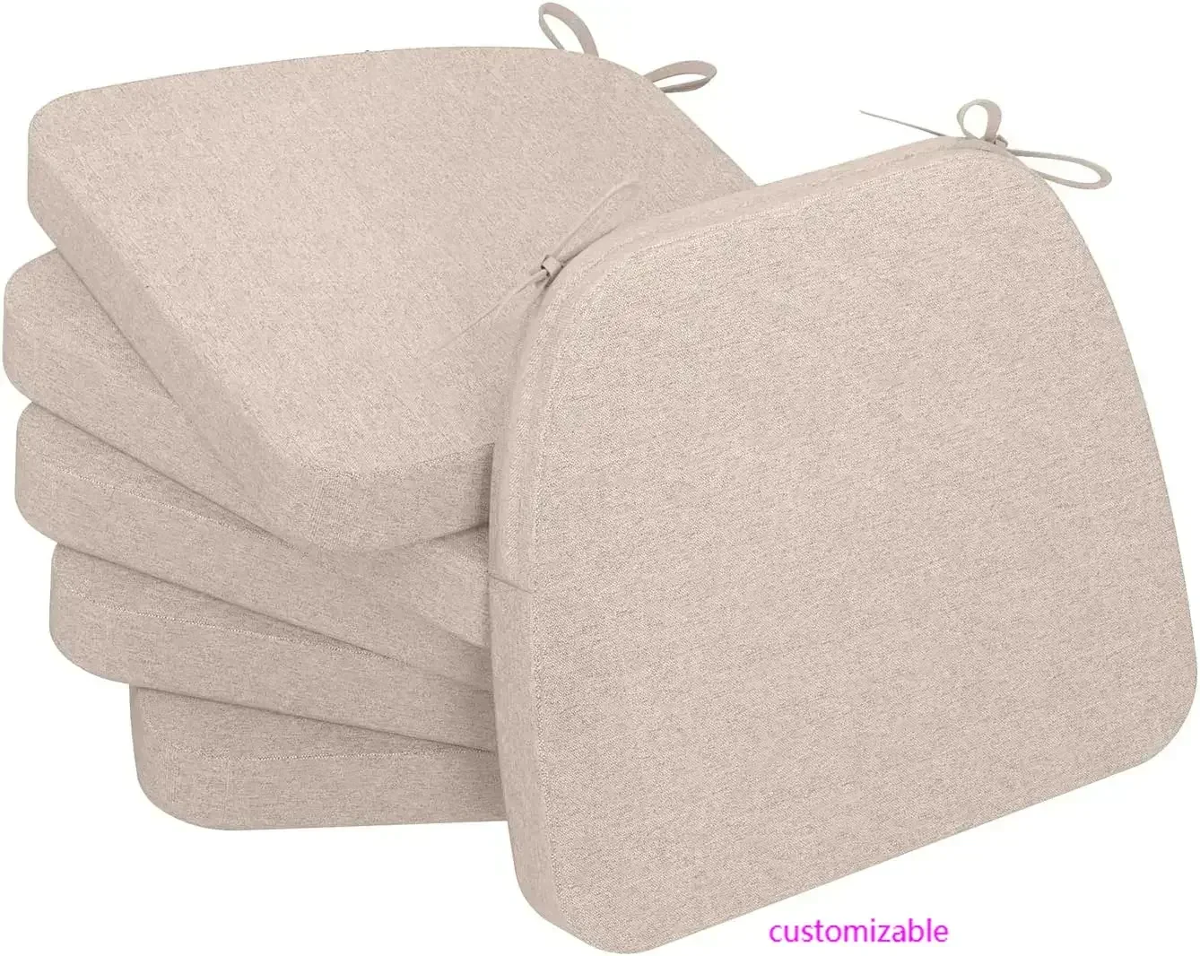 

D-Shaped Chair Cushions, 2" Thick Dining Chair Pads with Ties and Removable, Machine-Washable Cover, 17" x 16", Set of 6, Beige