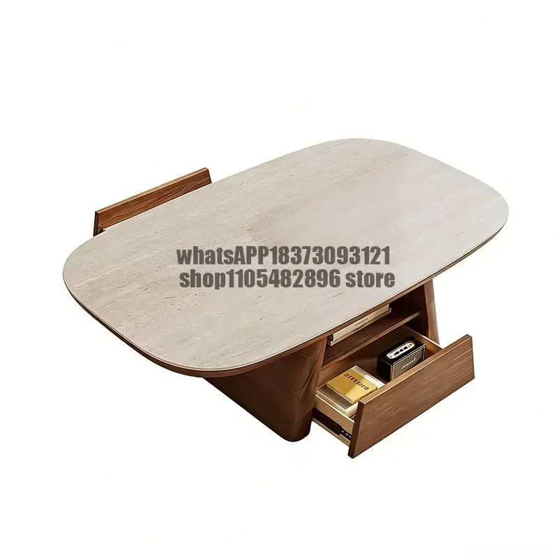 Slate small apartment living room, medieval style cream style minimalist high-end feeling travertine solid wood coffee table