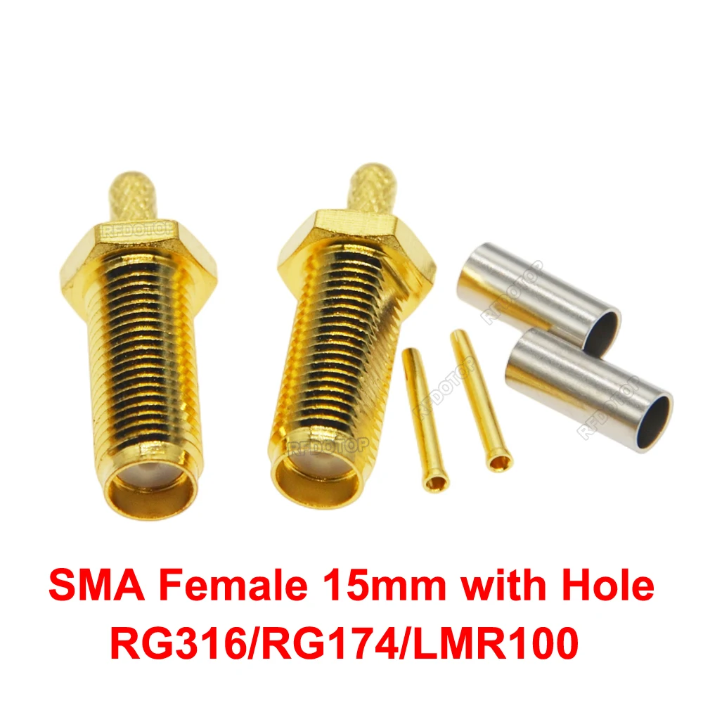 100PCS/lot 15mm SMA Female Jack Connector Crimp RG174/RG316/LMR100 Cable Gold Plated 50Ω SMA-K Hole RF Connector High Quality