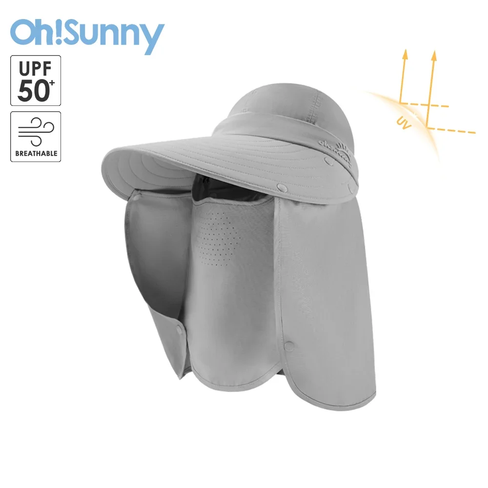 OhSunny Bucket Hats Detachable Face Mask Anti-UV UPF1000+ Summer Wide Brim with Neck Scarf for Outdoors Sun Protection Unisex