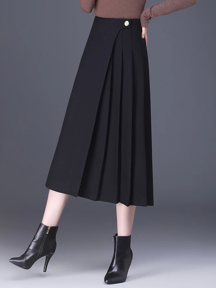 Womens 2024 Autumn/Winter Black /grey A-line  Skirt Fashion High Waist Skirt Ladies S M L XL XXL 3XL Size Female Mid-Calf