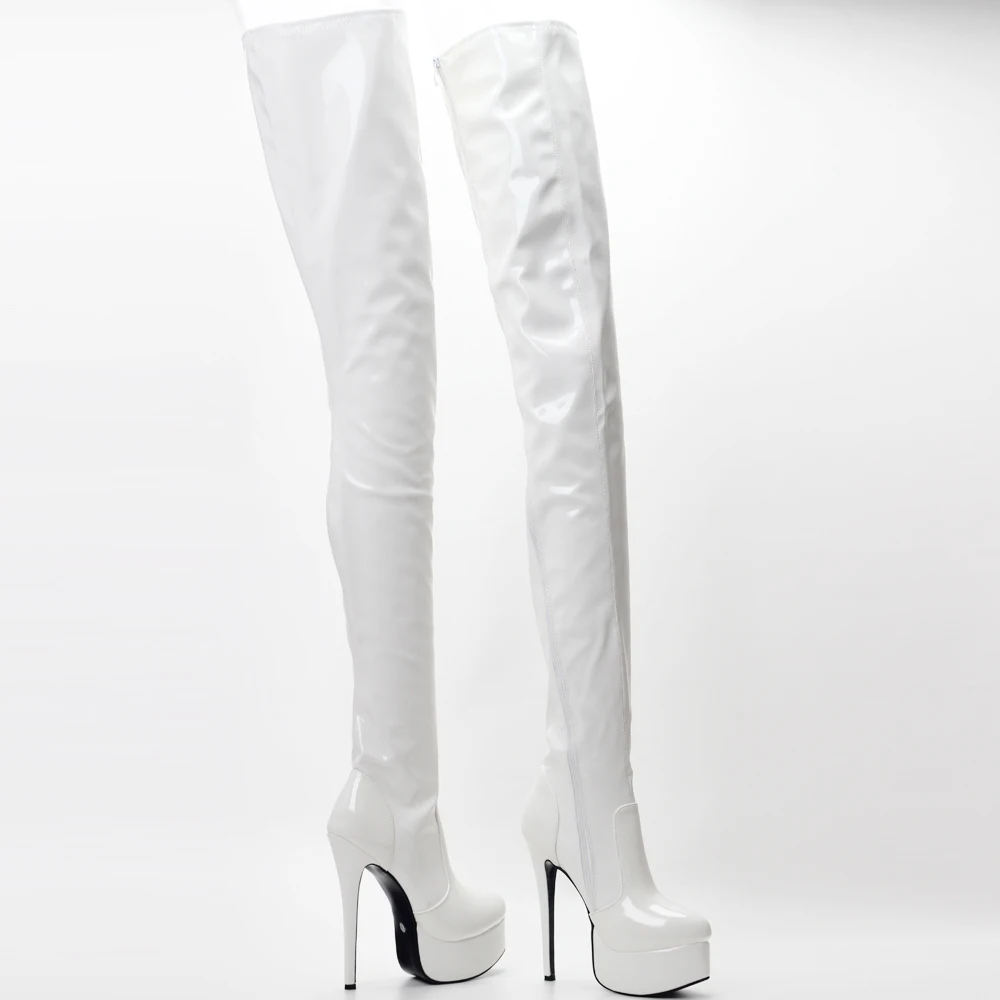 jialuowei Women Thigh High Boots Sexy Super High Thin Heel Platform Boots Pointed Toe Zipper Over-the-Knee High Dance Shoes