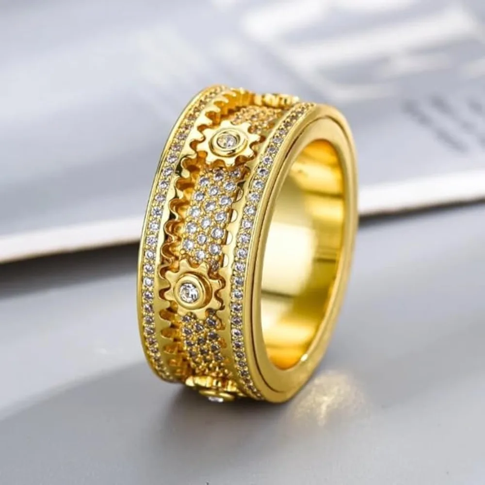 Full Diamond Rotating Gear Rotatable Starry Sky Ring Men's and Women's Couple's Ring Fashionable Jewelry Accessory Wholesale