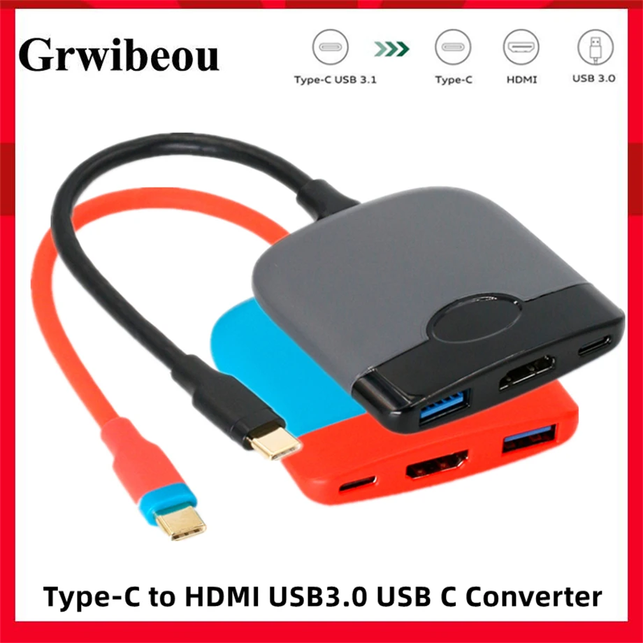 3 in 1 Type C To HDMI-compatible USB 3.0 Charging Adapter USB-C 3.1 HUB Adapter for Mac Air Pro Huawei Mate10 Samsung S8 Plus