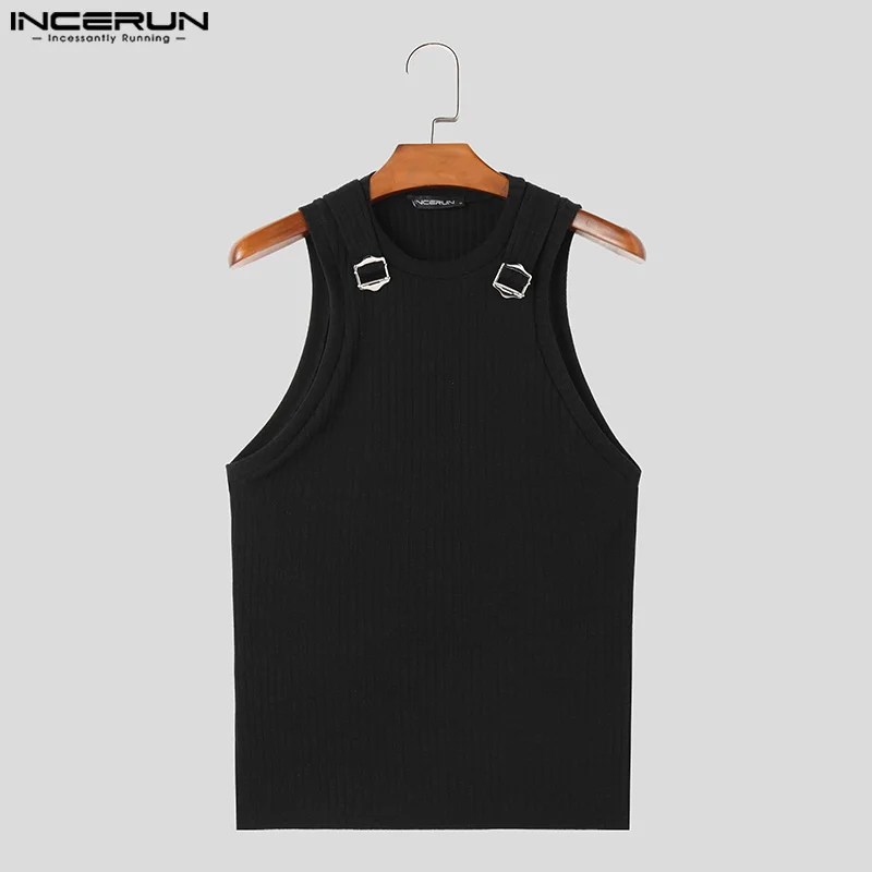 INCERUN Men Tank Tops Solid Color O-neck Sleeveless Knitted Casual Vests Men Streetwear Summer Fitness 2024 Fashion Men Clothing