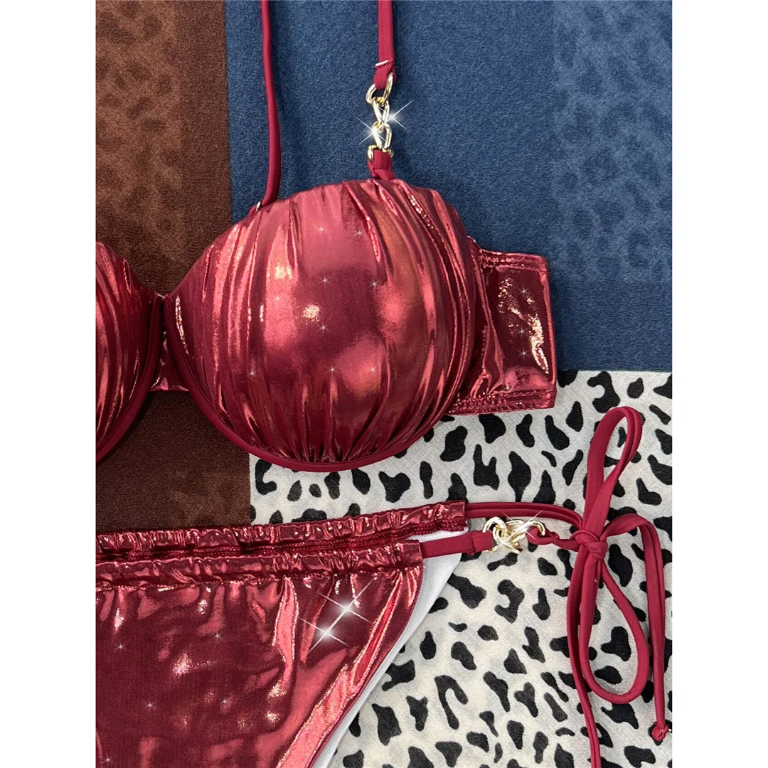 PU-Kunstleder-Bikini mit Bügel-BH und Cups, Damen-Badeanzug, zweiteiliges Bikini-Set, Badebekleidung, V5221 – Detail 11