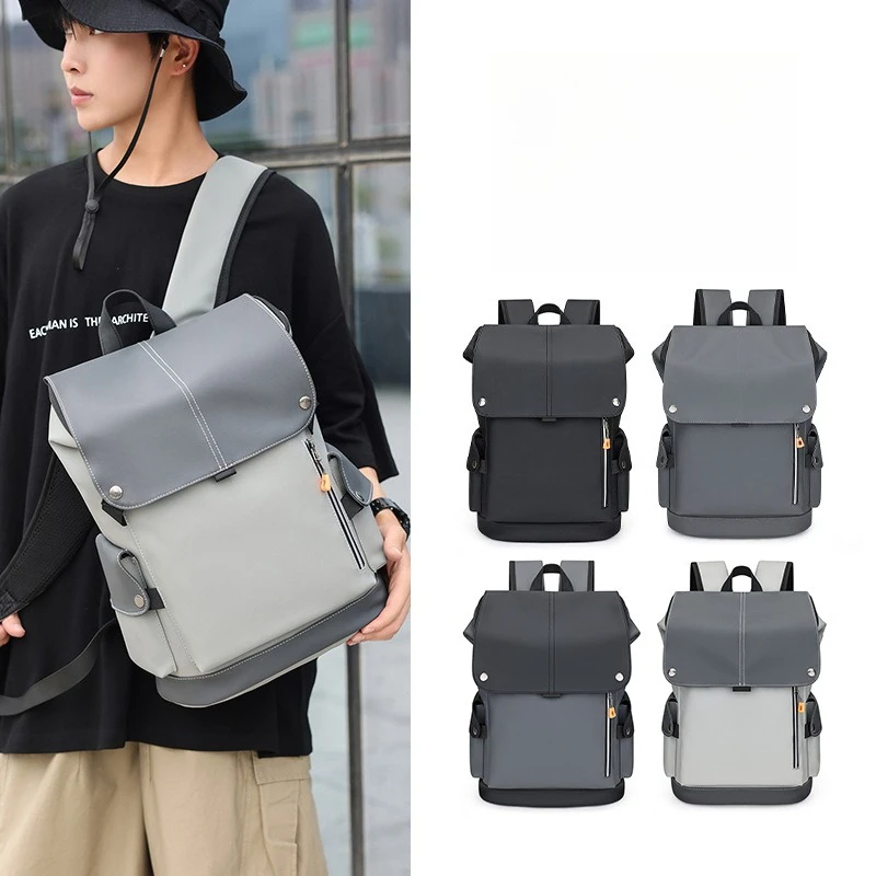 Wear-resistant Oxford cloth men's backpack, flip cover, waterproof, 14-inch computer backpack, large-capacity travel bag