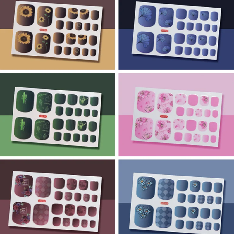 Summer Foot Stickers Full Cover Toenail Polish Decals DIY Adhesive Press On Nails Toe Nail Manicure Slider Pegatinas Para Uñas