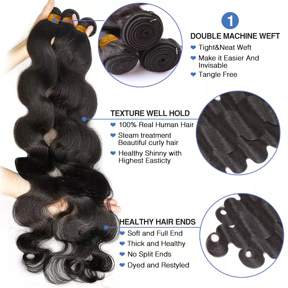 Body Wave Human Hair Bundles With 13x4 Transparent Lace Frontal 3 Bundles With Frontal With Extensions Weave Brazilian for Women