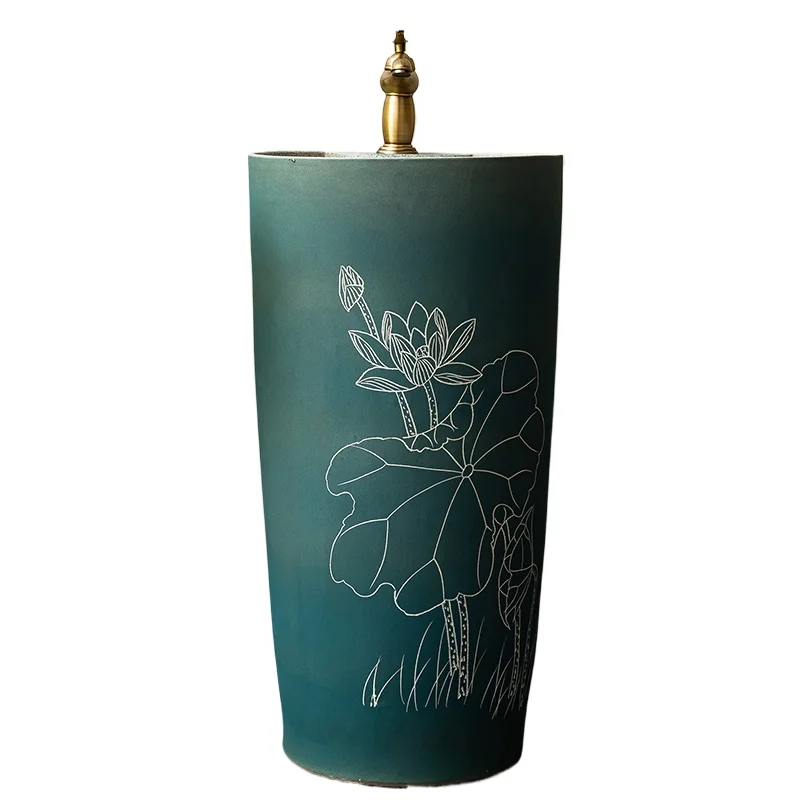 

Retro balcony column basin household bathroom basin ceramic floor-to-ceiling wash basin