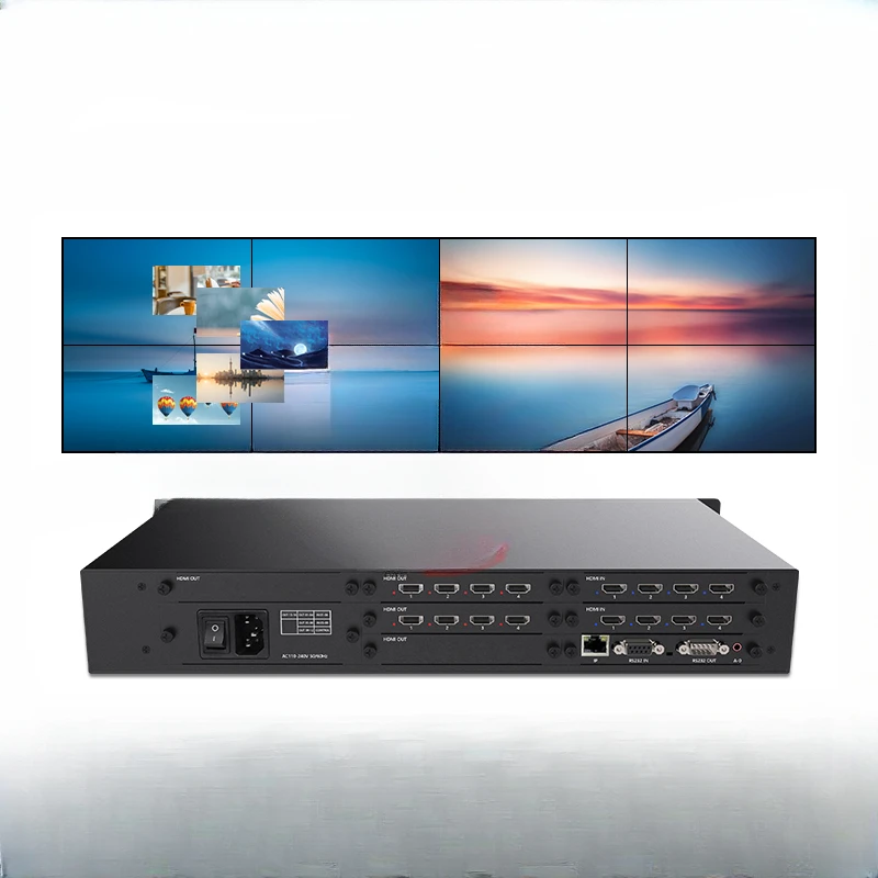 HD 8-in 8-out splicing processor with 8-window LCD TV screen video matrix switching server