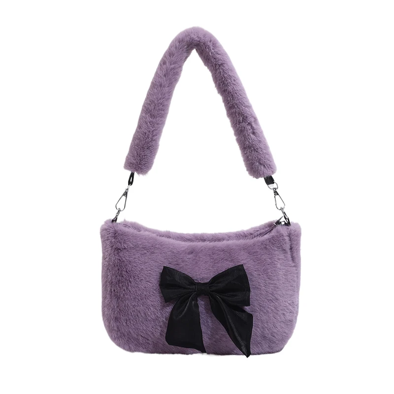 

Women Plush Shoulder Bag with Detachable Strap Handbag Fluffy Hobo Bag Satchel Purse for Dating Travel