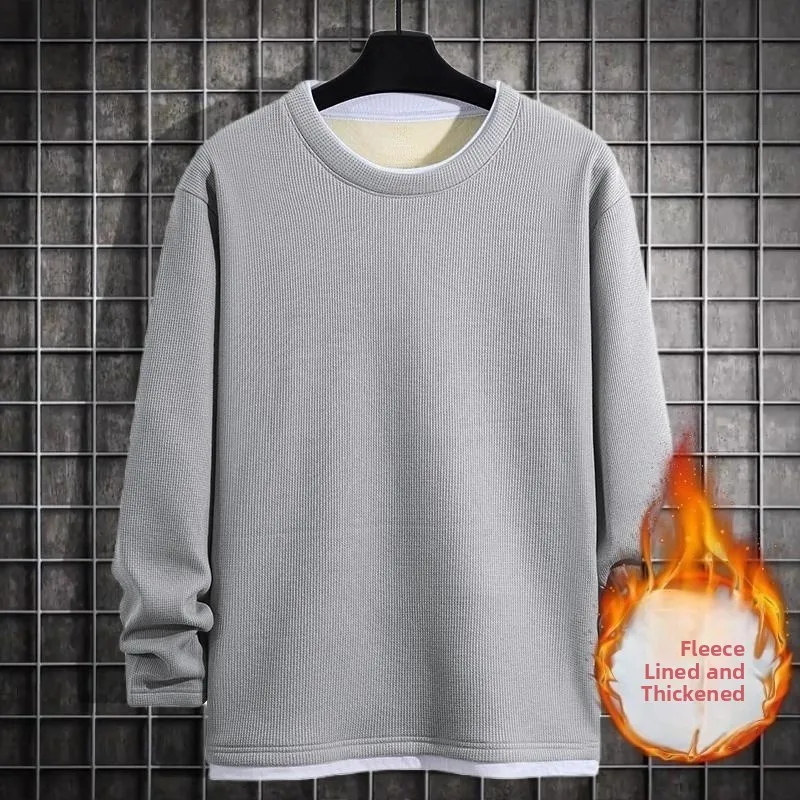 Men's Long Sleeve T-Shirt Fleece Lined  Color Base Layer Shirt Warm Casual Style Polyester Fiber Spring Autumn Fashion