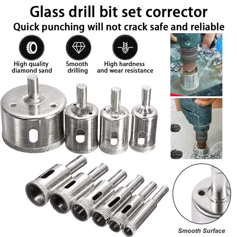 

10Pcs Hot selling glass drill bit set corrector diamond hole saw drill bit set cutting tool suitable for tile/marble hole opener