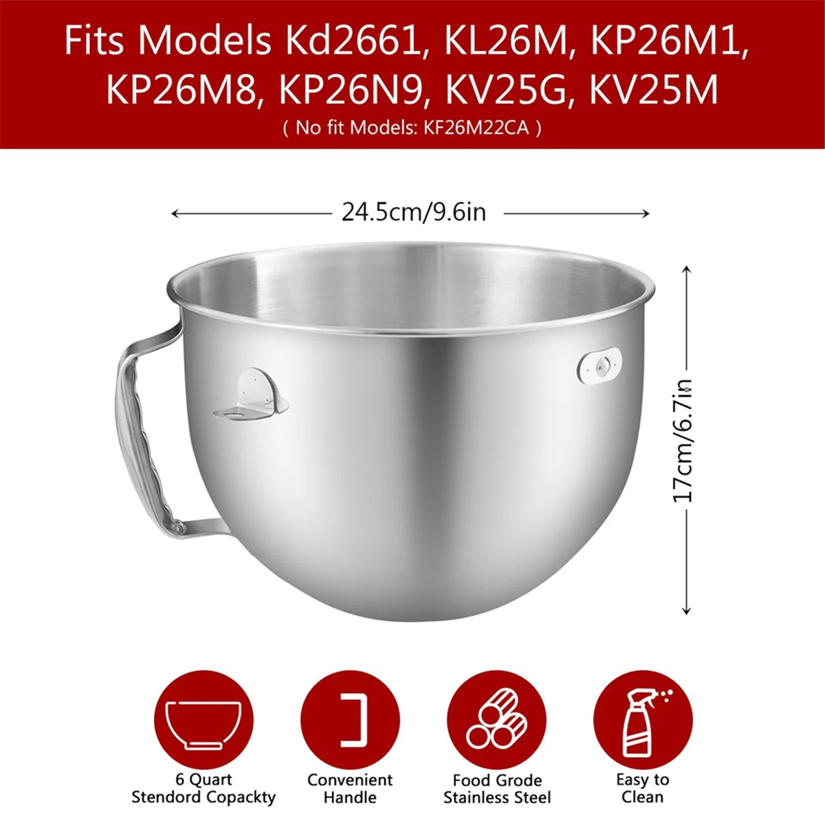 Stainless Steel Bowl Compatible for KitchenAid 6 Quart Bowl-Lift Stand Mixer Stand Mixer,Dishwasher Safe