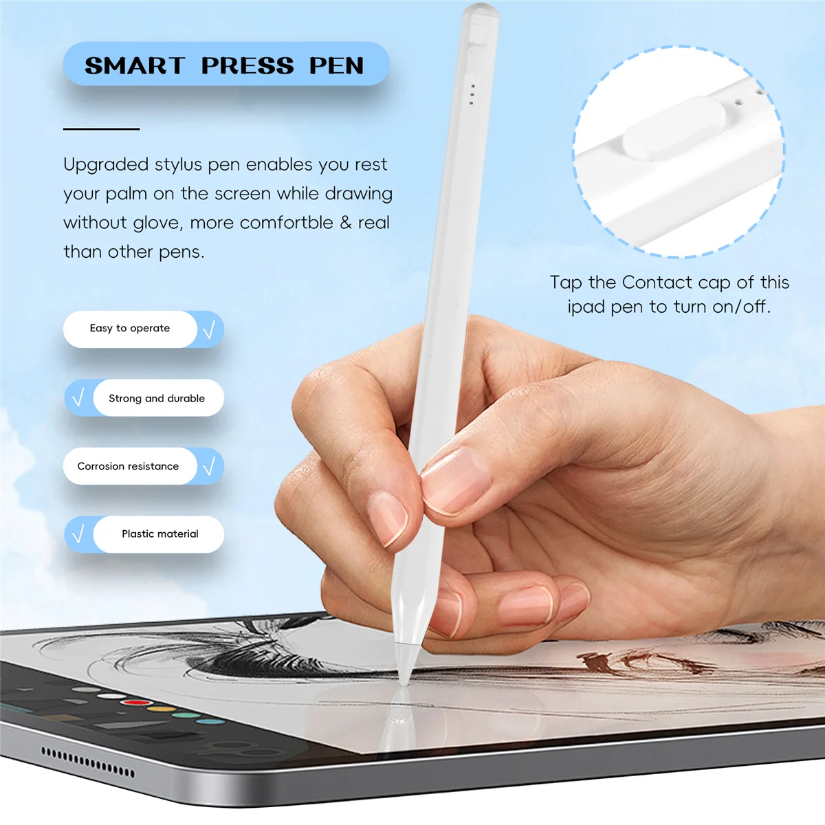 for Apple Pencil 2 Contact Pen Stylus for iPad Pro 11 12.9 9.7 Air 3 Mini 5 Active Pencil No Delay Drawing Pen (White)