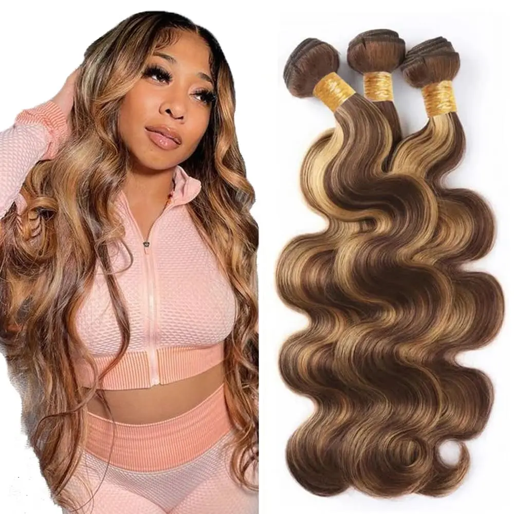 16A ハイライト 4/27 実体波バンドル人毛ブラジル 100% 未処理バージン人毛色人毛バンドル Extensio
