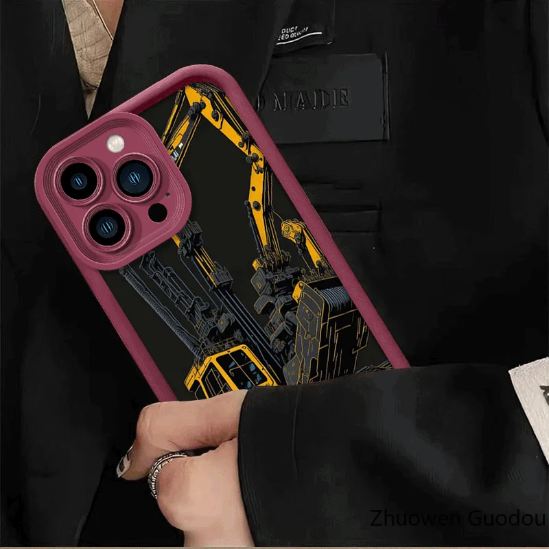 حافظة هاتف محمول بنمط حفارة لهاتف آيفون 17 16 برو 15 برو 14 13 12 11 XS 14 PRO MAX 16 plus 14Pro 12pro غلاف ناعم