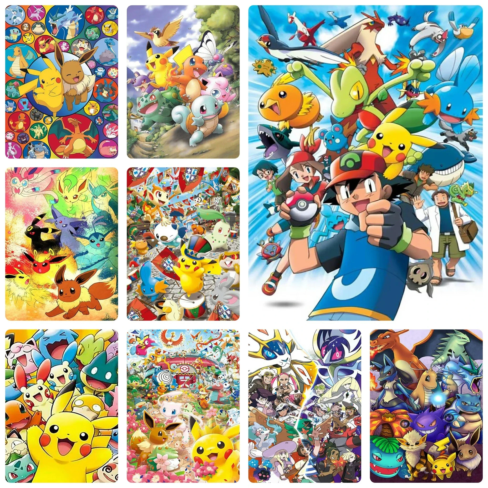 Pintura de diamantes 5D DIY, equipo de Pokémon de bolsillo con un efecto de