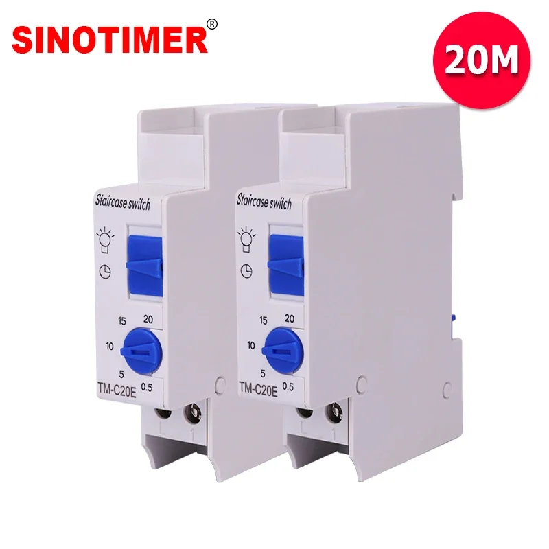 18mm Single Module 20 Minutes or 7 Minutes Interval DIN Rail Staircase Timer Switch for Staircase Lighting Time Controls 220V AC