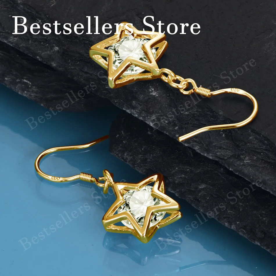 18K Gold-Plated Exquisite Openwork Star & Zircon Earrings – Stylish Wedding Accessory for Women