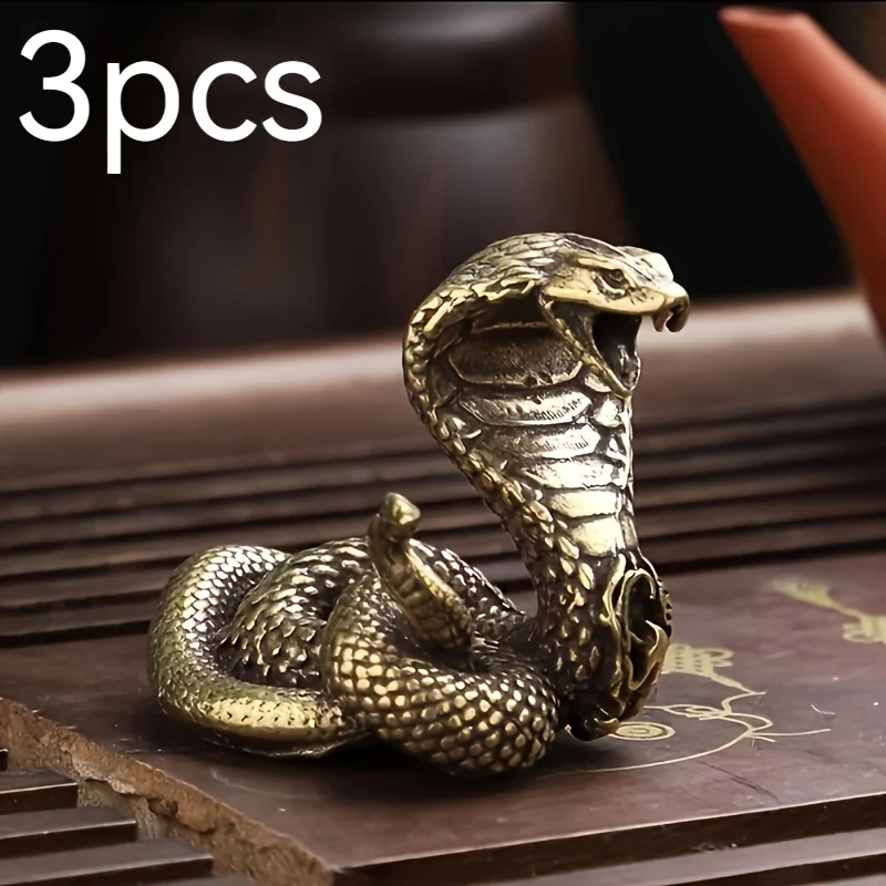 1/3 Pieces vintage Solid Brass cobra Statues, Handmade Snake Sculptures, Collectible for Display, Traditional Hero Decoration