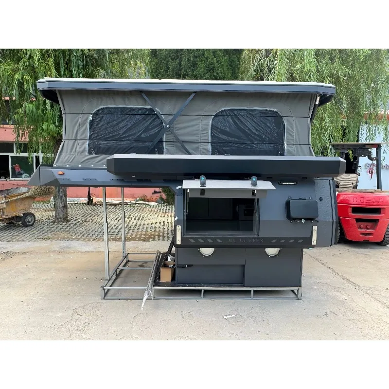 4WD Pickup Dedicated Foldable Mechanical Camper Shell, Lightweight Pickup Bed RV with Complete Kitchen and Shower Facilities