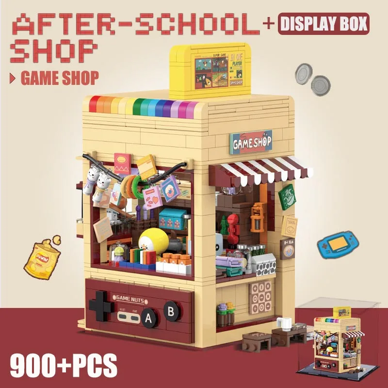 

City Grocery Shop Video Game Store Architecture Building Blocks Mini Street View Pinball Game Bricks Toys For Children Gifts