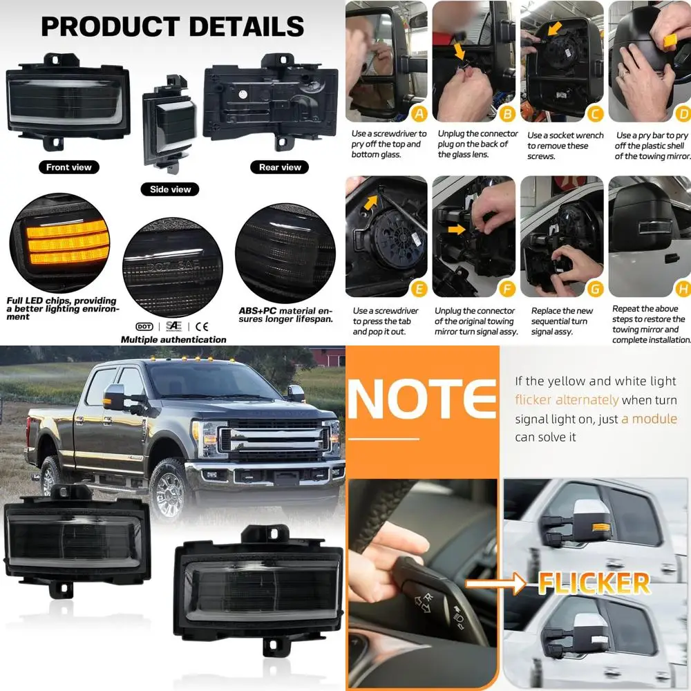 

Ford F150-F550 Super Duty светодиодные габаритные фонари для боковых зеркал с переключением, белые DRL и янтарные указатели поворота, дымовые линзы (2018-2025 гг.)