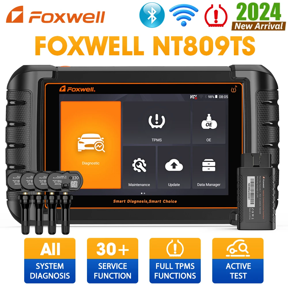 FOXWELL NT809TS OBD2 Bluetooth Scanner Car Tpms Diagnostic Tools Automotive Scanner All System Active Test OE-Level OBD 2 Tool