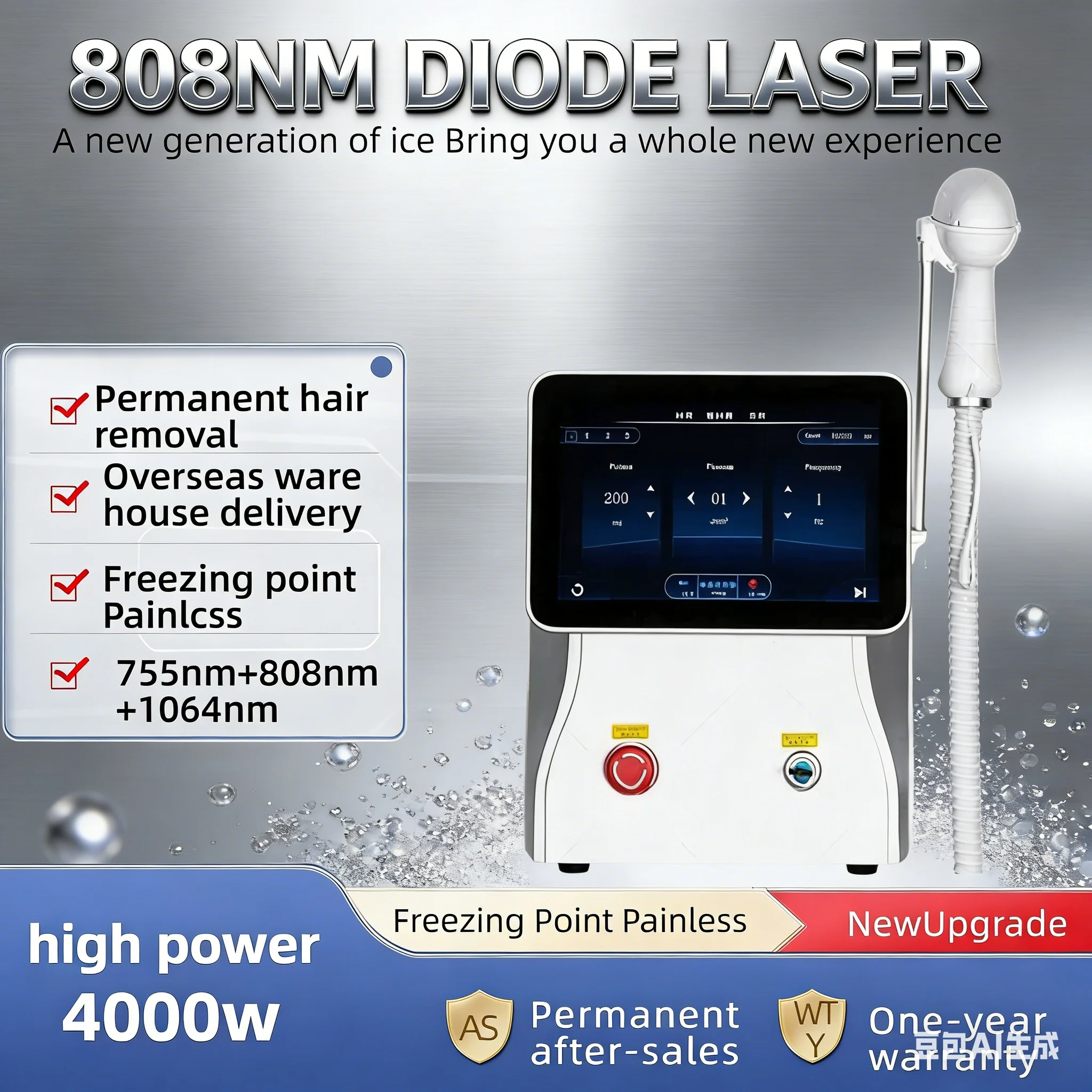 

CE Certified Salon Use Diode Laser Epilator With Ice Titanium Cooling 3 Wavelengths 755/808/1064nm Permanent Hair Removal System