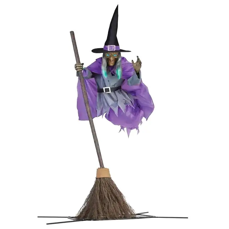 

Flying Witch Outdoor Decor Spooky Flying Witch with Broom Horror Sounds Lighted Eyes for Halloween Yard for Garden for Indoor