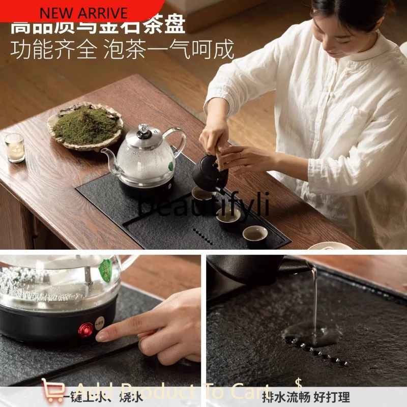 

Solid wood retractable coffee table Oak Kung Fu tea table Living room New Chinese tea table integrated G1218