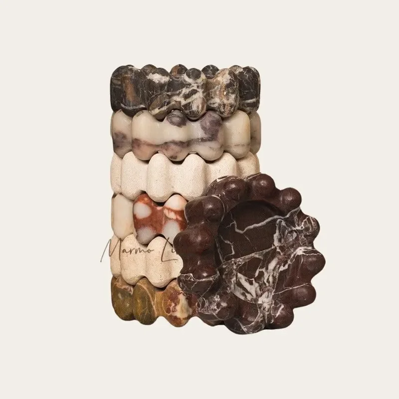 Nordic Luxury Marble Tray Bobble Catchall Black Golden Flower Stone Jewelry Storage Box Designer Decor for Villa Showroom