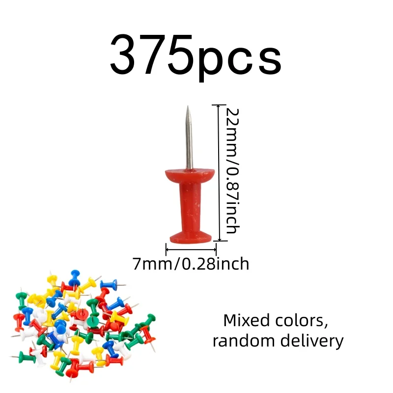 375 pcs Colorful Push Pins, Colorful Assorted Colors for DIY Craft Display, Multipurpose, Versatile, Practical
