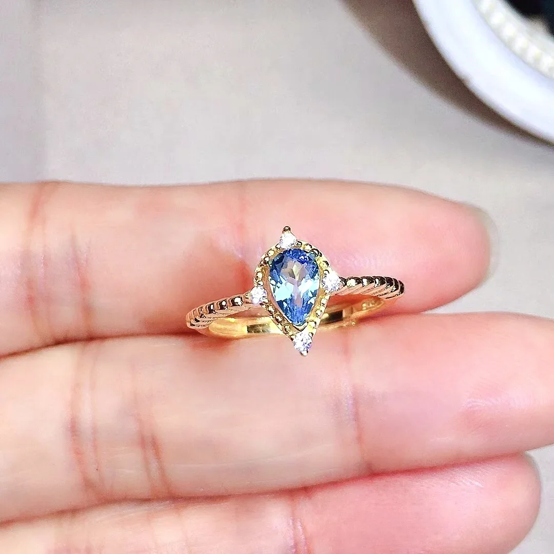 لطيف الفضة تاج الدائري لفتاة شابة 4 مللي متر * 6 مللي متر VVS الصف الطبيعي توباز خاتم فضة الصلبة 925 الفضة توباز مجوهرات #4