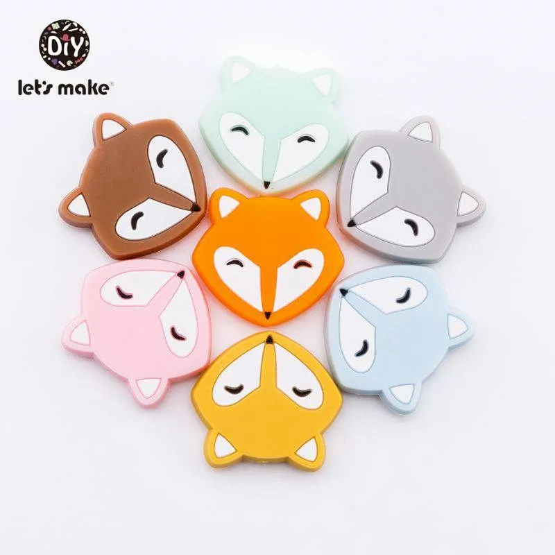 

Let's Make Baby Teether Mini Fox Head Slilcone Bead 50pc Food Grade Slilcone Teether Nurse Gift Sensory Dental Care Teething Toy