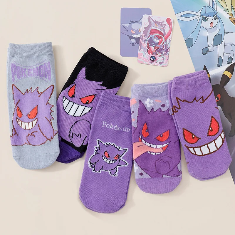 5 قطعة ل بيكاتشو الجوارب الرجالية الصيف الجوارب الأرجواني بوكيمون شيطان طباعة خفيفة الوزن لا تظهر الجوارب لطيف زوجين تنفس عادية الكاحل