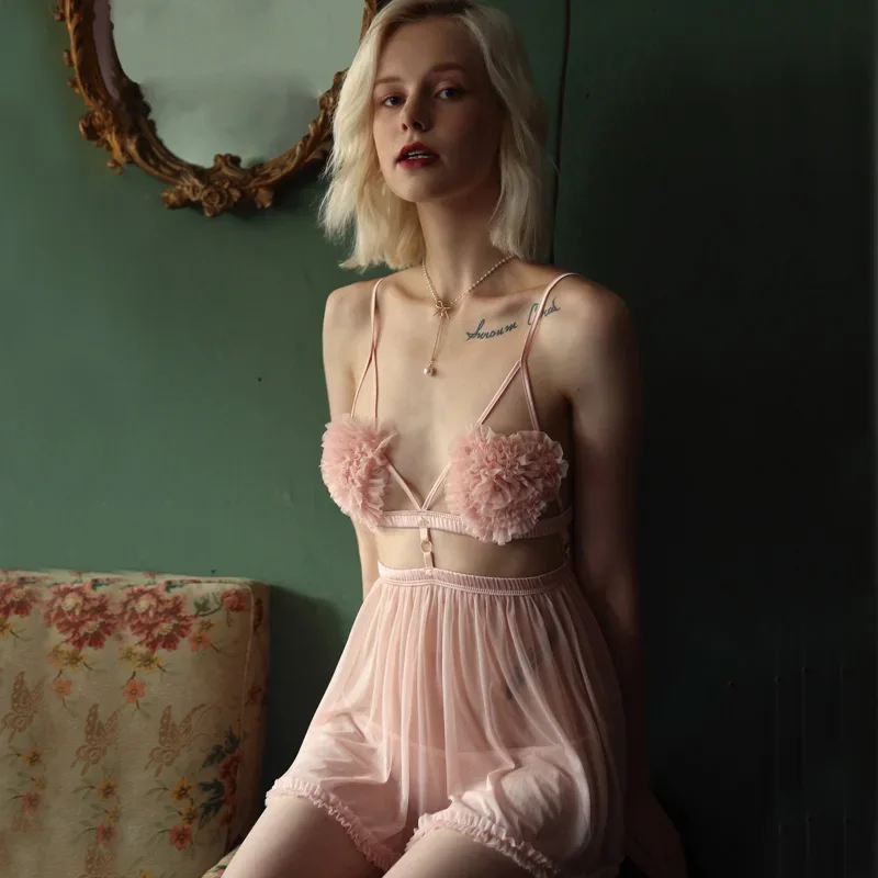 

Sexy sleepwear female summer thin suspension strap night dress short back sexy home clothes with panty nightshirts