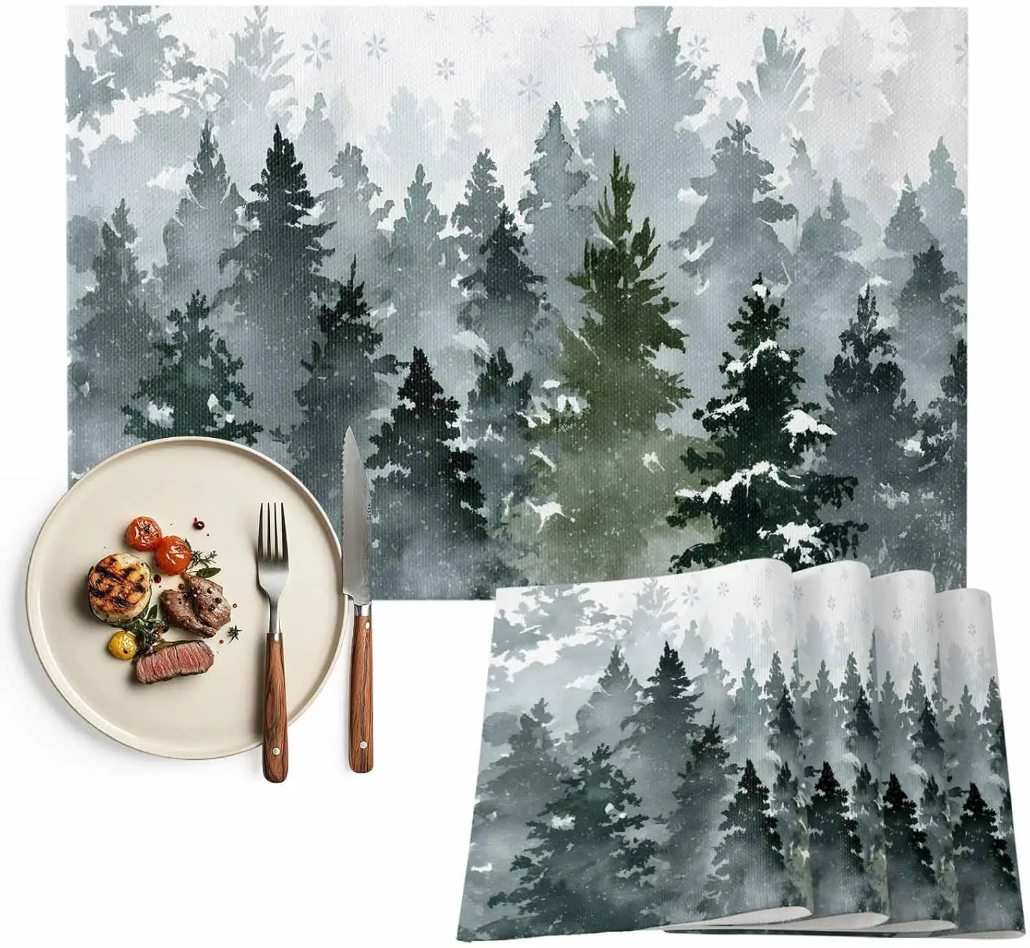 

Christmas Green Silver Snowflake Table Mats for Kitchen Dining Decor Farmhouse Winter Holiday Placemats Christmas Decorations