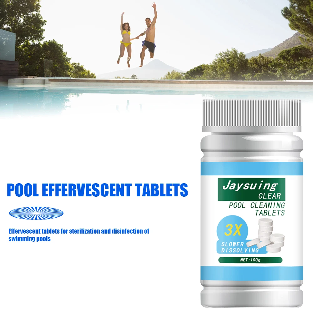 100pcs Swimming Pool Effervescent Chlorine Tablets Pills Aquarium Cleaning Tool