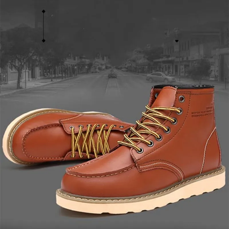 

Зимние кожаные мужские ботинки, теплые мужские зимние ботинки, модные непромокаемые мужские ботильоны ручной работы, нескользящие высокие мужские рабочие ботинки