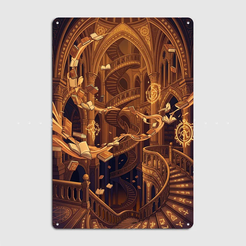Magical Library with Floating Books Metal Custom Sign Living Room Wall Indoor Decor Room Decoration Bedroom Posters Home Decor