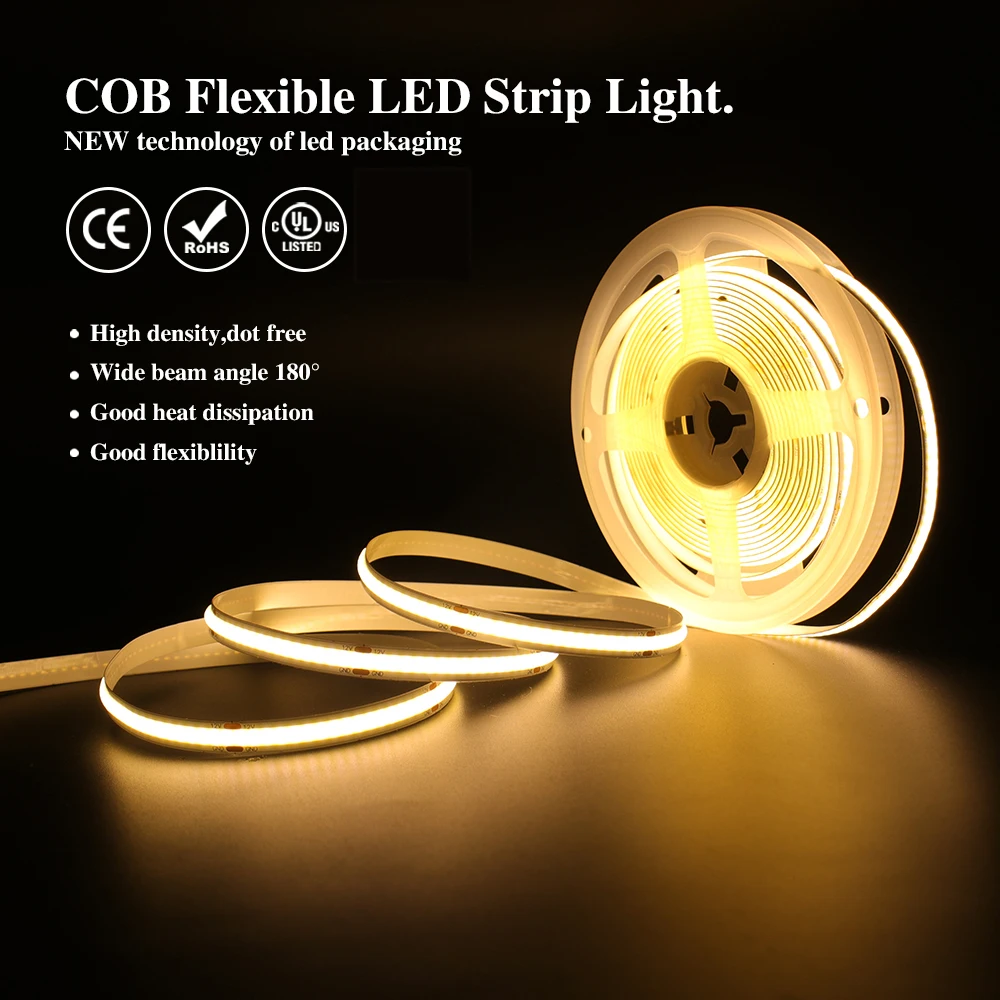 

COB Strip 12V 24V 320Leds/M High Density RA90 White 3000K 4000K 6000K 1m 3m 5m Flexible Ribbon Rope FOB LED Light